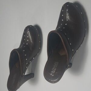 Michael Kors Chocolate Brown Leather Studded Clogs Size 9M